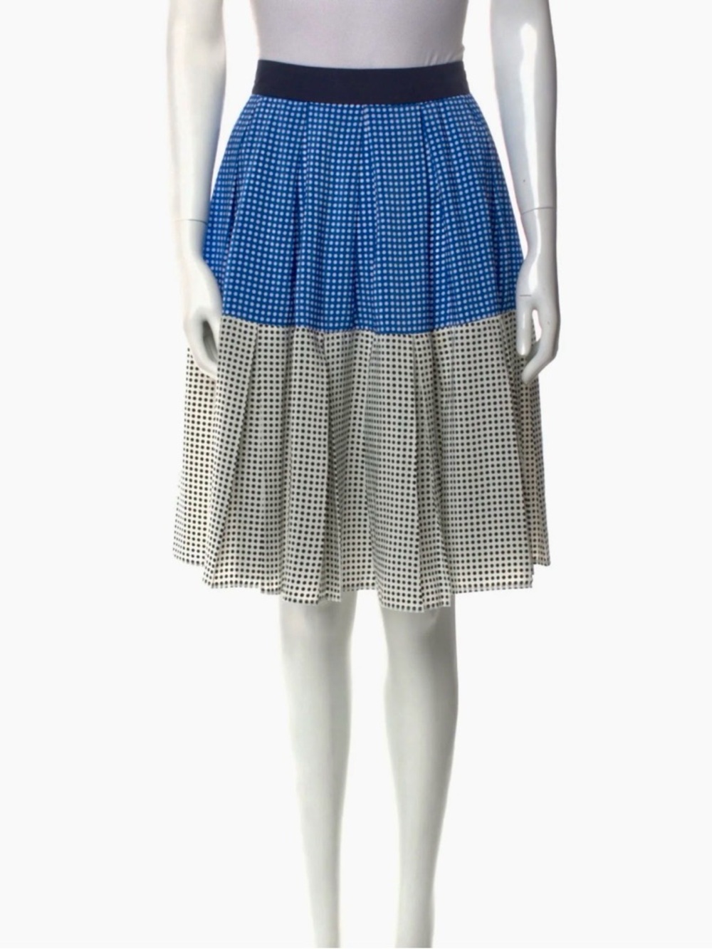 Katharine Kidd Polka Dot Pleated A-Line Skirt Blue High Waist Size 6